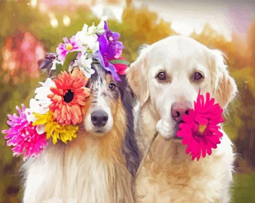 Dogs With Flowers Paint By Numbers