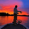 Pink Sunset And Fisherman Paint By Numbers