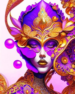 Purple And Golden Lady Paint By Number