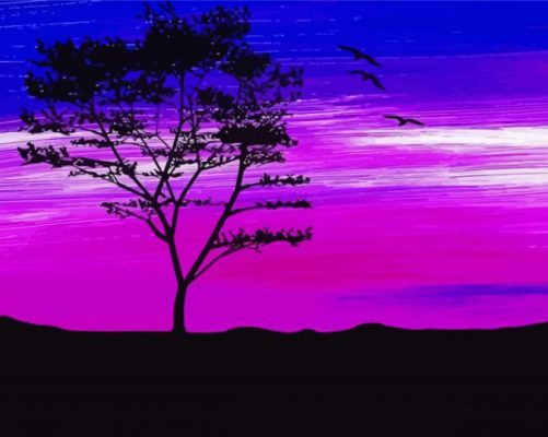 Purple Silhouette Tree Paint By Numbers