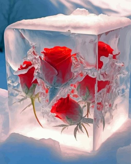 Red Frozen Roses Paint By Number