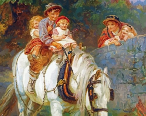 Children On White Horse Paint By Number