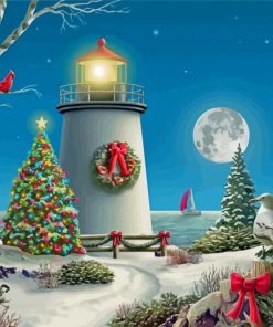 Christmas Lighthouse Celebration Paint By Numbers