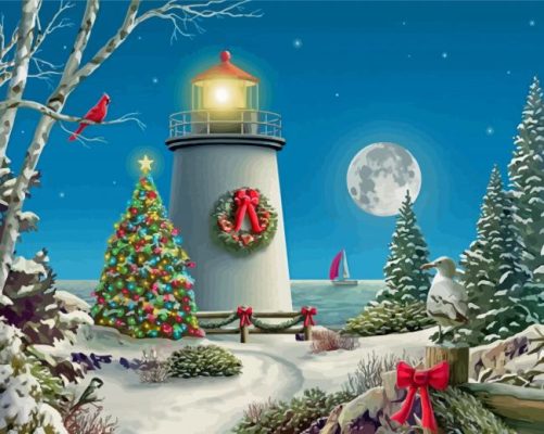 Christmas Lighthouse Celebration Paint By Numbers