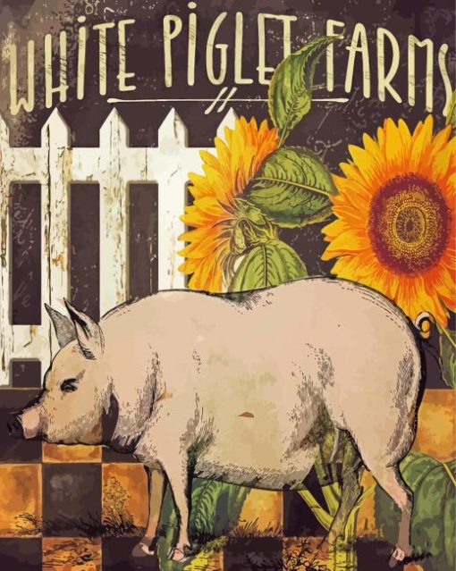 White Pig With Sunflowers Paint By Numbers