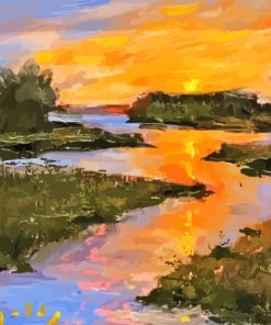 Abstract Sunset Marsh Paint By Number