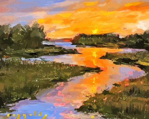 Abstract Sunset Marsh Paint By Number