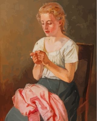 Beautiful Girl Sewing Paint By Number