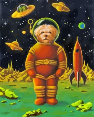 Space Astronaut Dog And Rocket Paint By Number