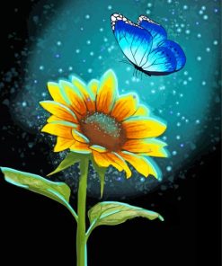 Blue Butterfly On Sunflower Paint By Number