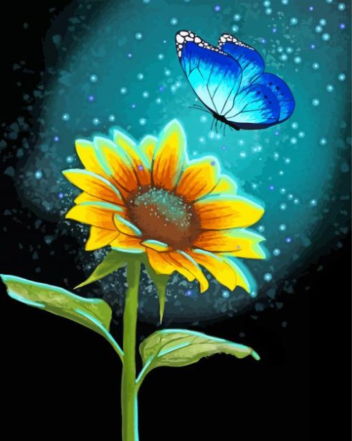 Blue Butterfly On Sunflower Paint By Number