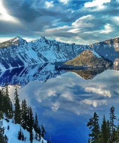 Snowy Crater Lake Painting By Number