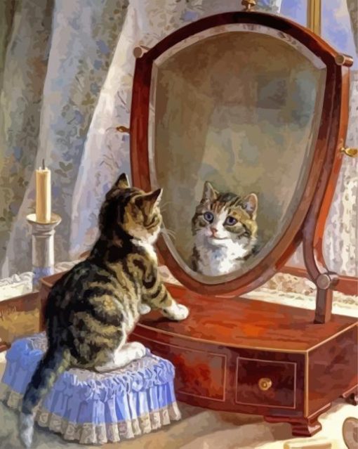 Cute Cat In The Mirror Paint By Number