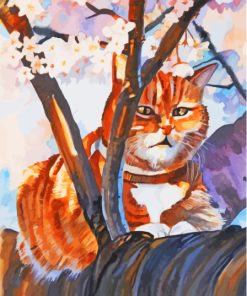 Ginger Cat In Cherry Tree Paint By Number