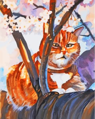 Ginger Cat In Cherry Tree Paint By Number