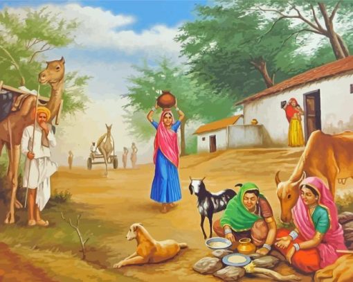 Indian Village Scene Paint By Numbers