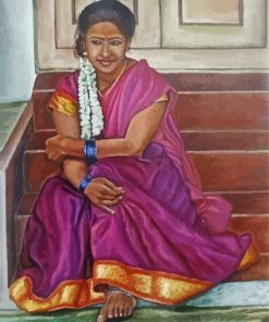 Indian Woman On Stairs Paint By Numbers