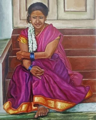 Indian Woman On Stairs Paint By Numbers