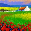 Irish Cottage In Poppy Field Paint By Number