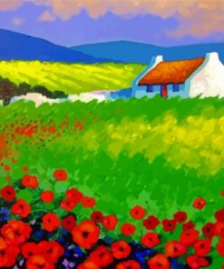 Irish Cottage In Poppy Field Paint By Number