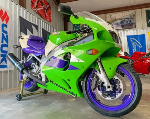 Green And Purple Kawasaki Ninja ZX 7R Paint By Numbers