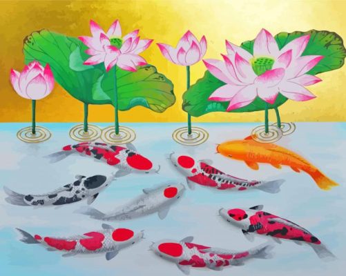 Koi Fish And Lotus Paint By Numbers