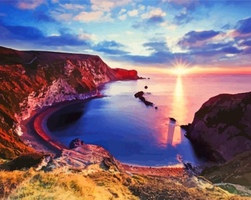 Sunrise At Lulworth Cove Paint By Number