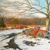 Old Red Truck In Snow Paint By Number