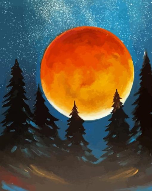 Orange Moon Silhouette Paint By Number