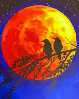 Orange Moon Silhouette Painting By Number