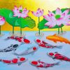 Pink Lotus And Koi Fish Painting By Number