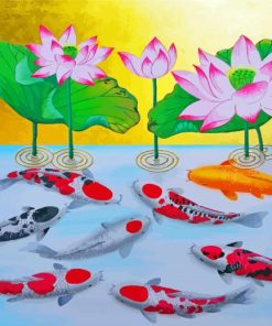 Pink Lotus And Koi Fish Painting By Number