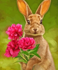 Rabbit With Pink Flowers Paint By Number