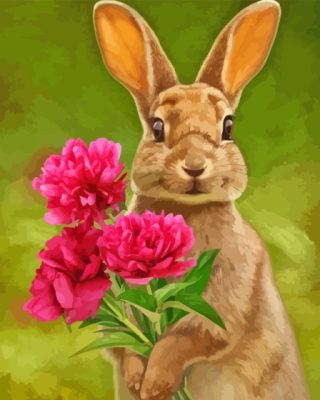 Rabbit With Pink Flowers Paint By Number