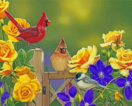 Red And Yellow Cardinals Painting By Number