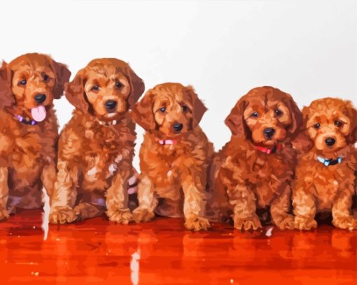 Red Golden Doodle Puppies Paint By Number