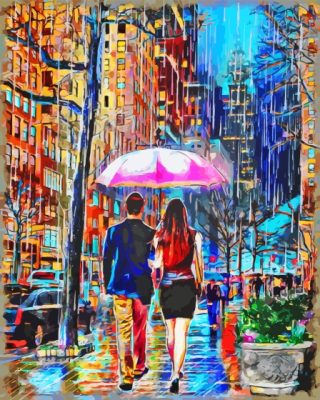 Romantic Walk In The Rain Paint By Number