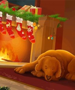 Sleepy Golden Retriever Christmas Paint By Numbers