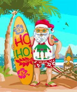 Surfing Santa And Surfboard Paint By Numbers