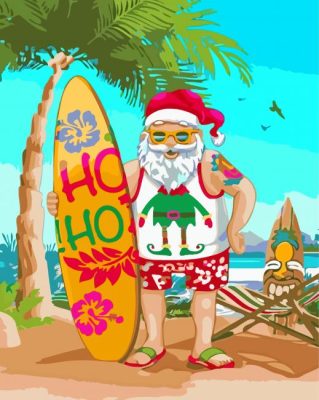 Surfing Santa And Surfboard Paint By Numbers