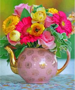 Teapot With Colorful Flowers Paint By Number