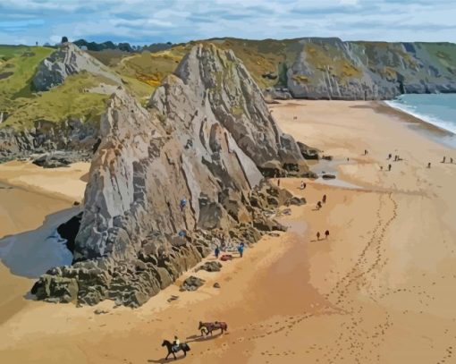 The Three Cliffs Bay Swansea Beach Paint By Numbers