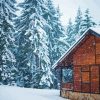 The Snowfall Forest Wooden Cabin Paint By Number