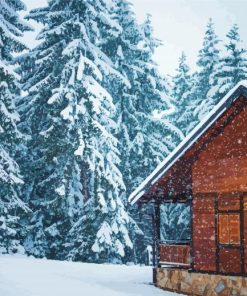 The Snowfall Forest Wooden Cabin Paint By Number