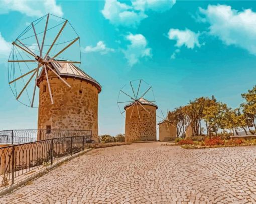 Turkey Alacati Windmills Paint By Numbers