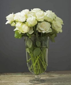 White Flowers In Glass Vase Paint By Number