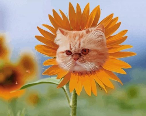 Cute Cat Sunflower Head Paint By Number