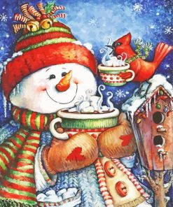 Cute Snowman And Bird Paint By Numbers