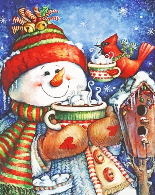 Cute Snowman And Bird Paint By Numbers