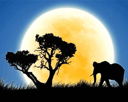 Elephant Moon Silhouette Paint By Number